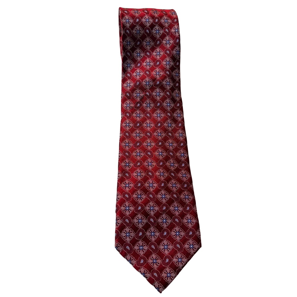 Tasso Elba Necktie One Size Burgundy Red Medallion Paisley 100% Silk‎